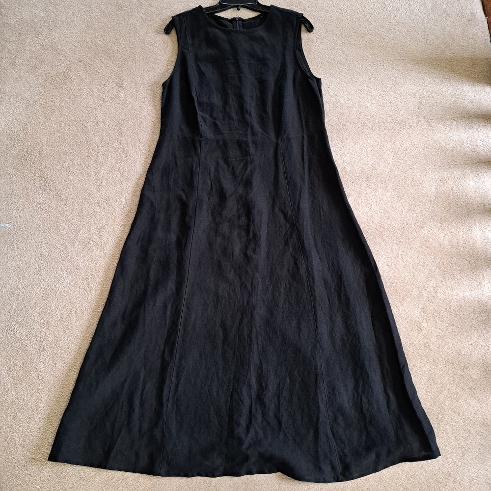 Tom Tailor Maxi Dress Black Linen Sleeveless Women's Size EU 42 (10/12) Classic